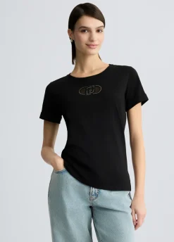 Liu Jo Camiseta de algodón con logotipo y strass-Mujer Ropa Deportiva|Camisetas Y Tops