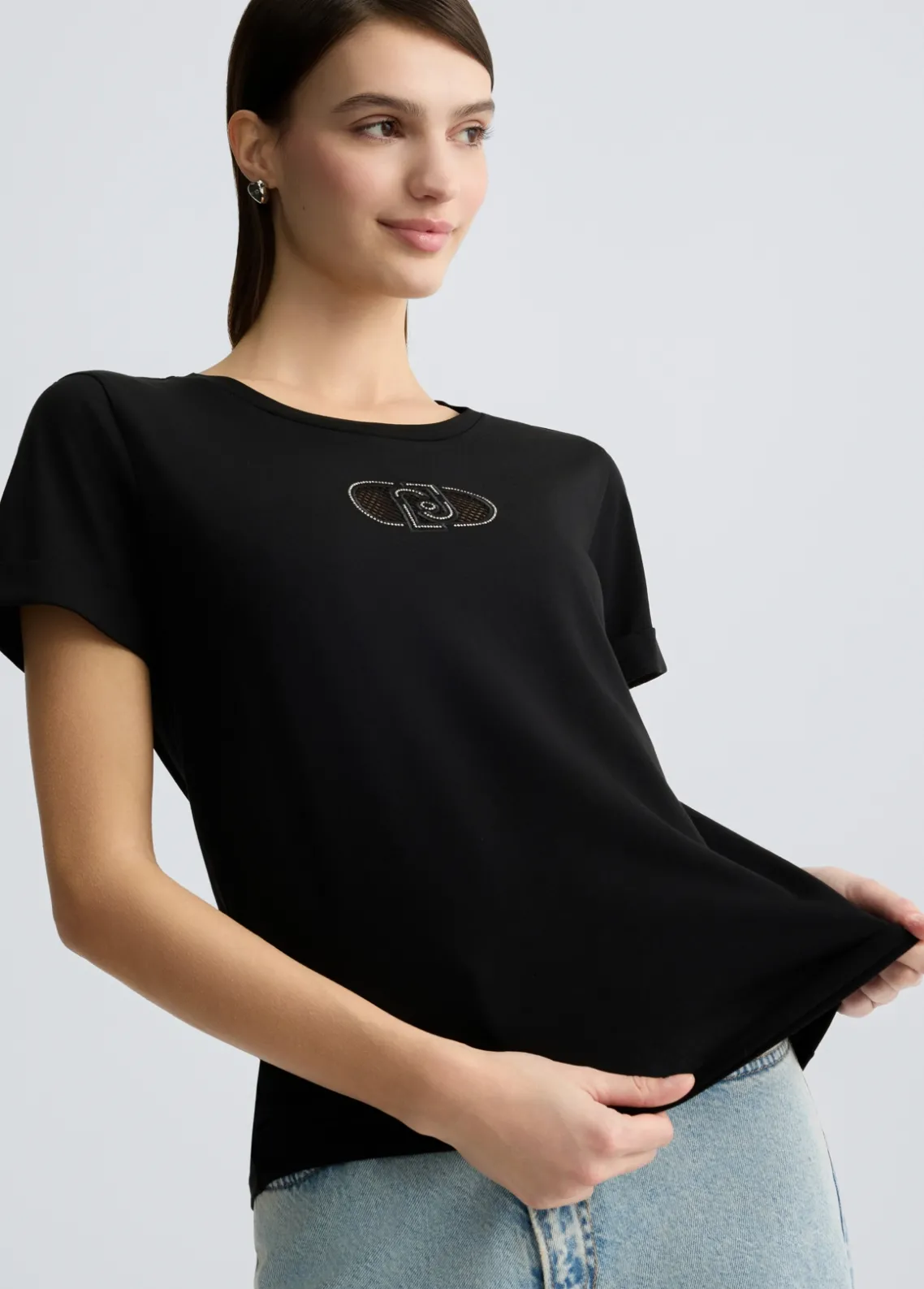 Liu Jo Camiseta de algodón con logotipo y strass-Mujer Ropa Deportiva|Camisetas Y Tops