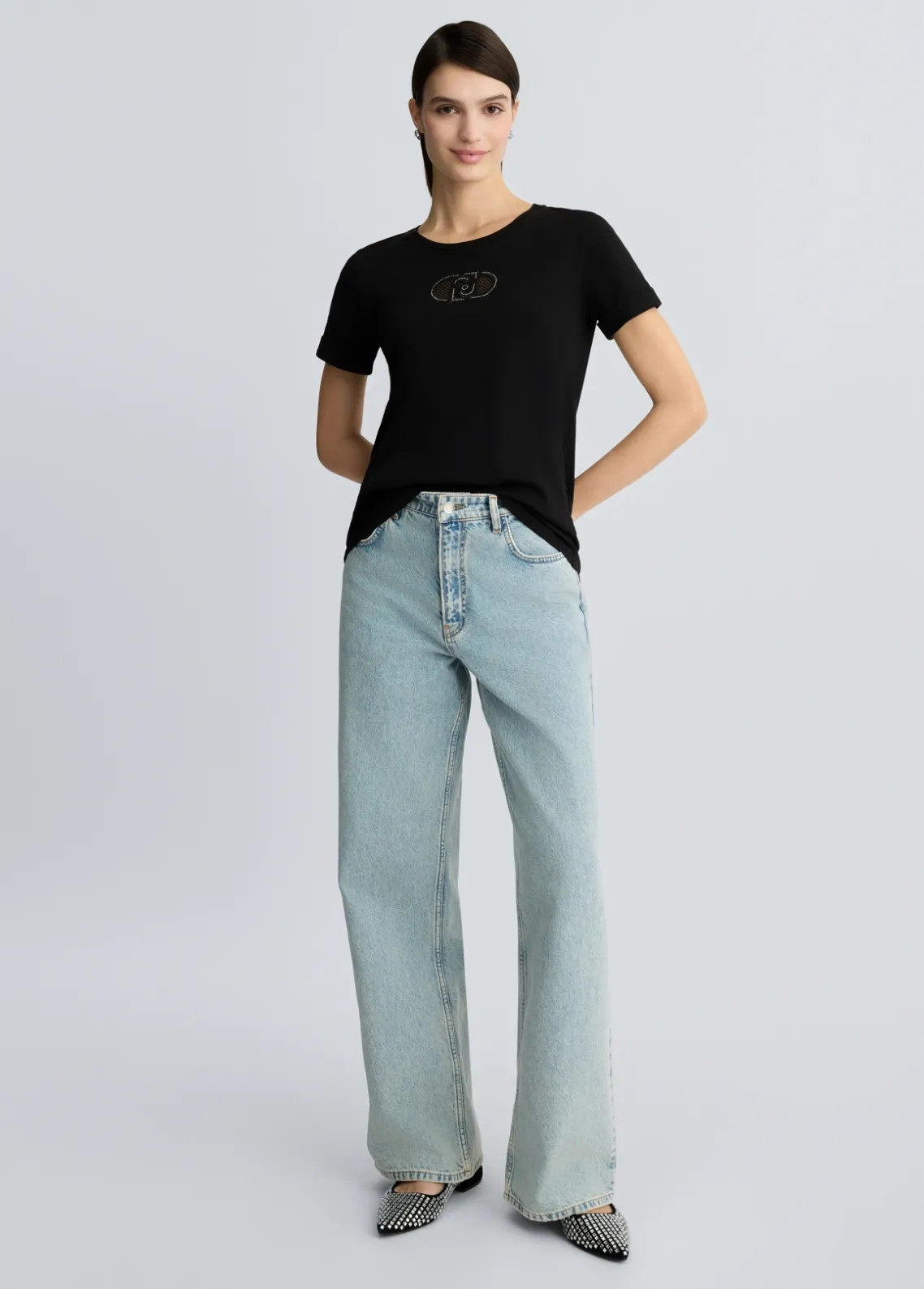 Liu Jo Camiseta de algodón con logotipo y strass-Mujer Ropa Deportiva|Camisetas Y Tops