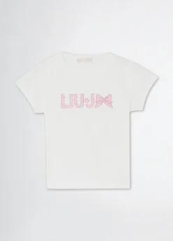 Liu Jo Camiseta de algodón con logotipo y strass- Camisetas