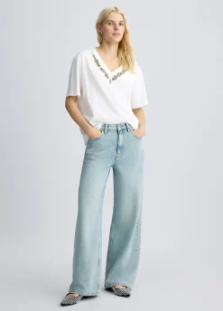Liu Jo Camiseta de algodón con strass-Mujer Camisetas Y Tops