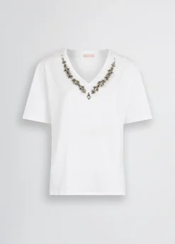 Liu Jo Camiseta de algodón con strass-Mujer Camisetas Y Tops