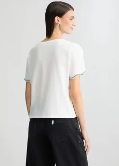 Liu Jo Camiseta de algodón con strass-Mujer Camisetas Y Tops