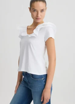 Liu Jo Camiseta de algodón con volantes-Mujer Camisetas Y Tops