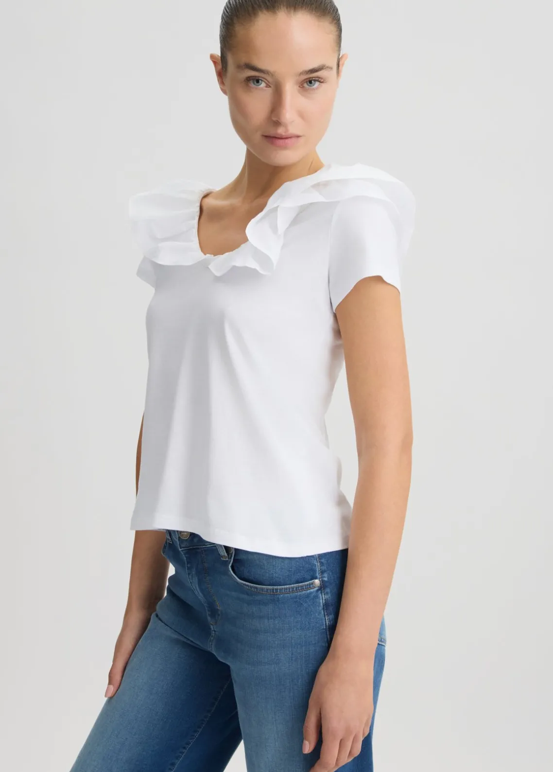 Liu Jo Camiseta de algodón con volantes-Mujer Camisetas Y Tops