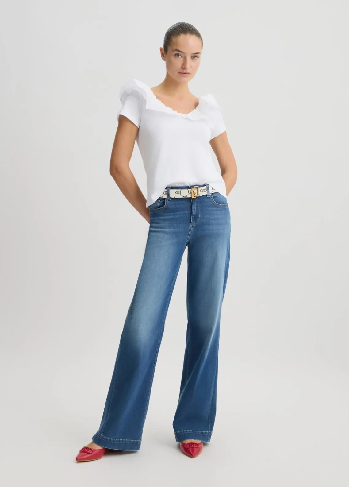 Liu Jo Camiseta de algodón con volantes-Mujer Camisetas Y Tops