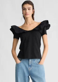 Liu Jo Camiseta de algodón con volantes-Mujer Camisetas Y Tops