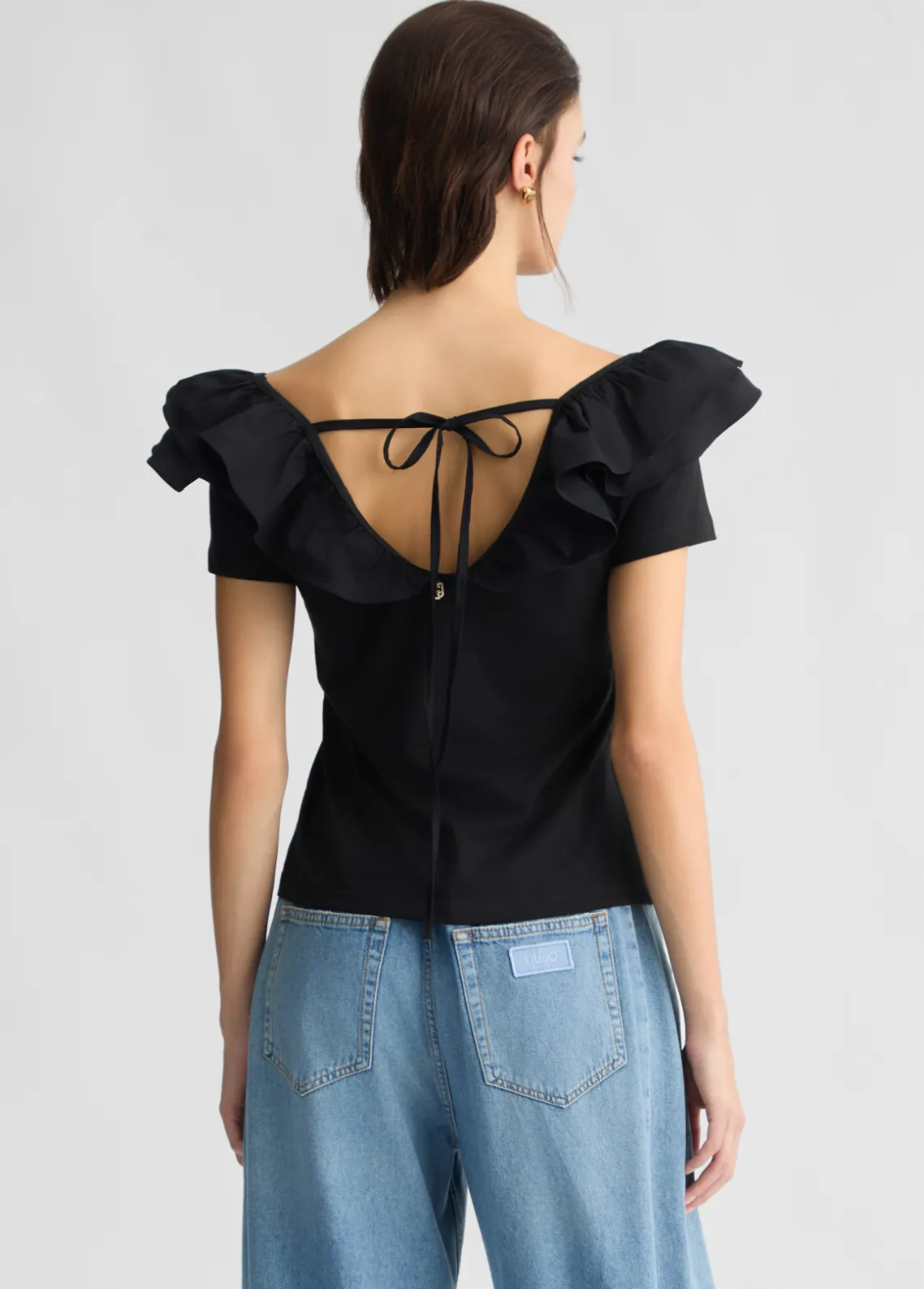 Liu Jo Camiseta de algodón con volantes-Mujer Camisetas Y Tops