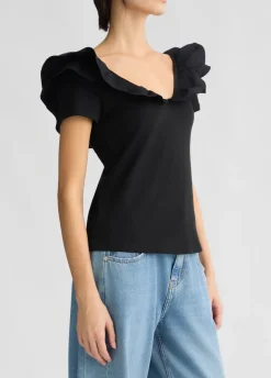 Liu Jo Camiseta de algodón con volantes-Mujer Camisetas Y Tops