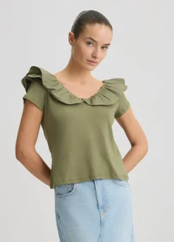 Liu Jo Camiseta de algodón con volantes-Mujer Camisetas Y Tops