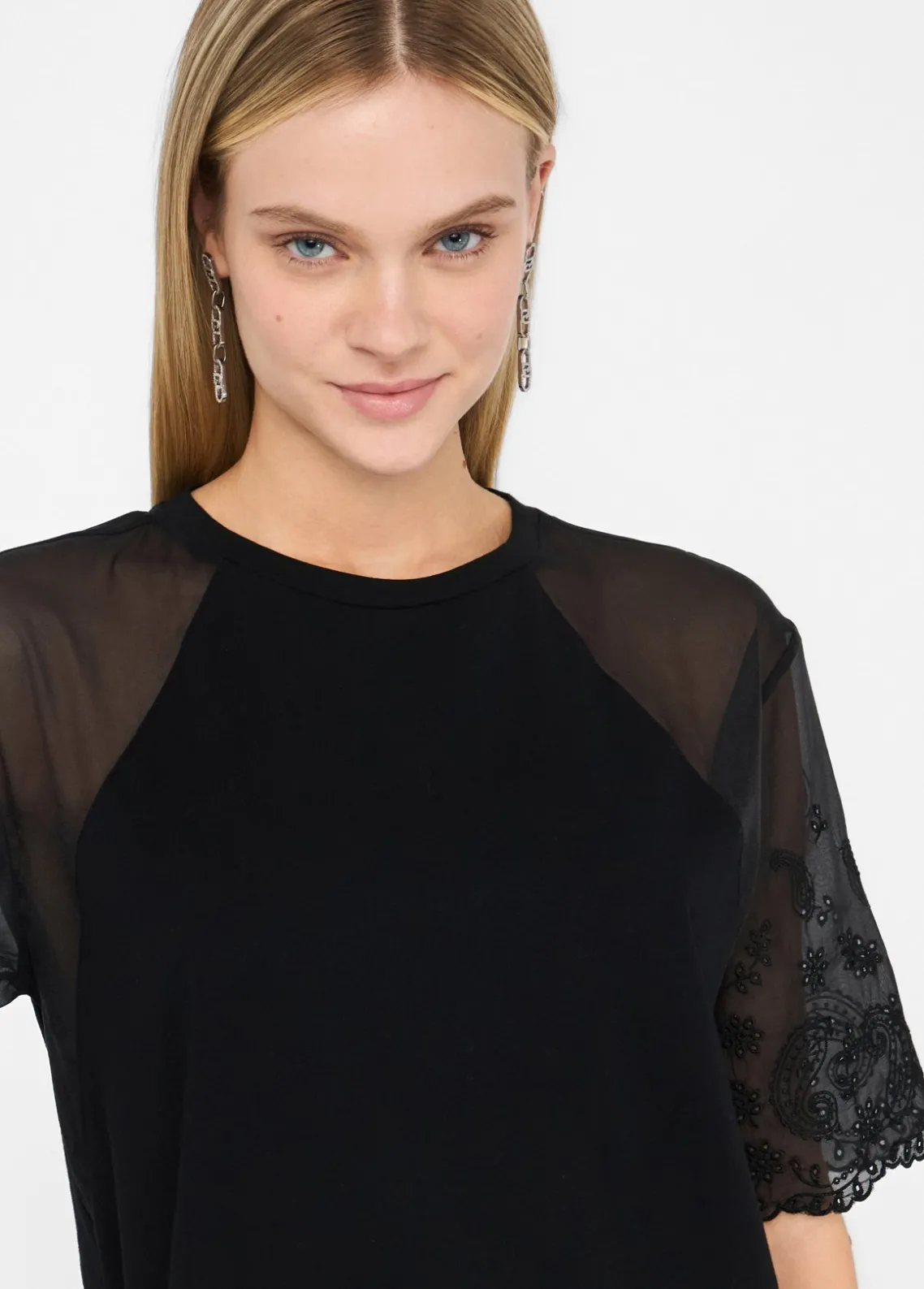 Liu Jo Camiseta de algodón y organza-Mujer Camisetas Y Tops
