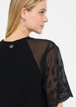 Liu Jo Camiseta de algodón y organza-Mujer Camisetas Y Tops