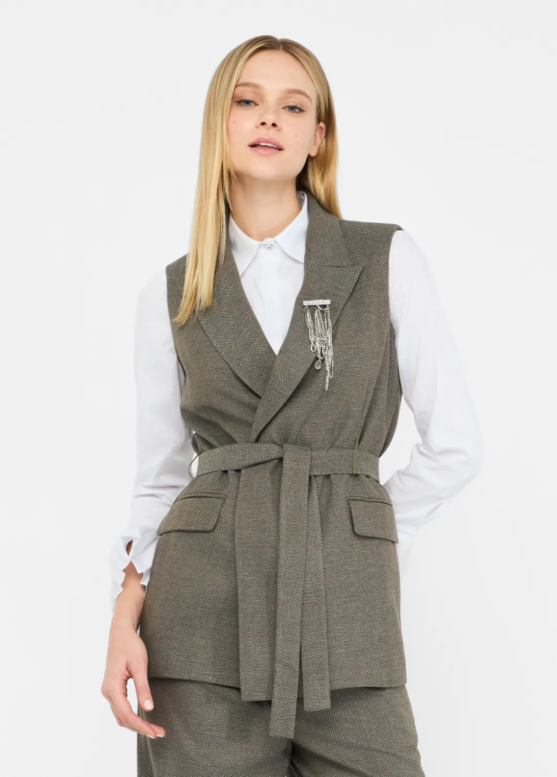 Liu Jo Chaleco chevron con cinturón-Mujer Chaquetas