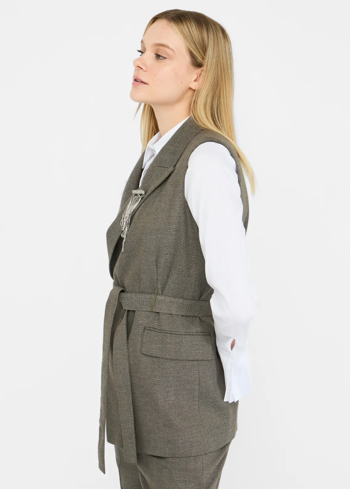 Liu Jo Chaleco chevron con cinturón-Mujer Chaquetas