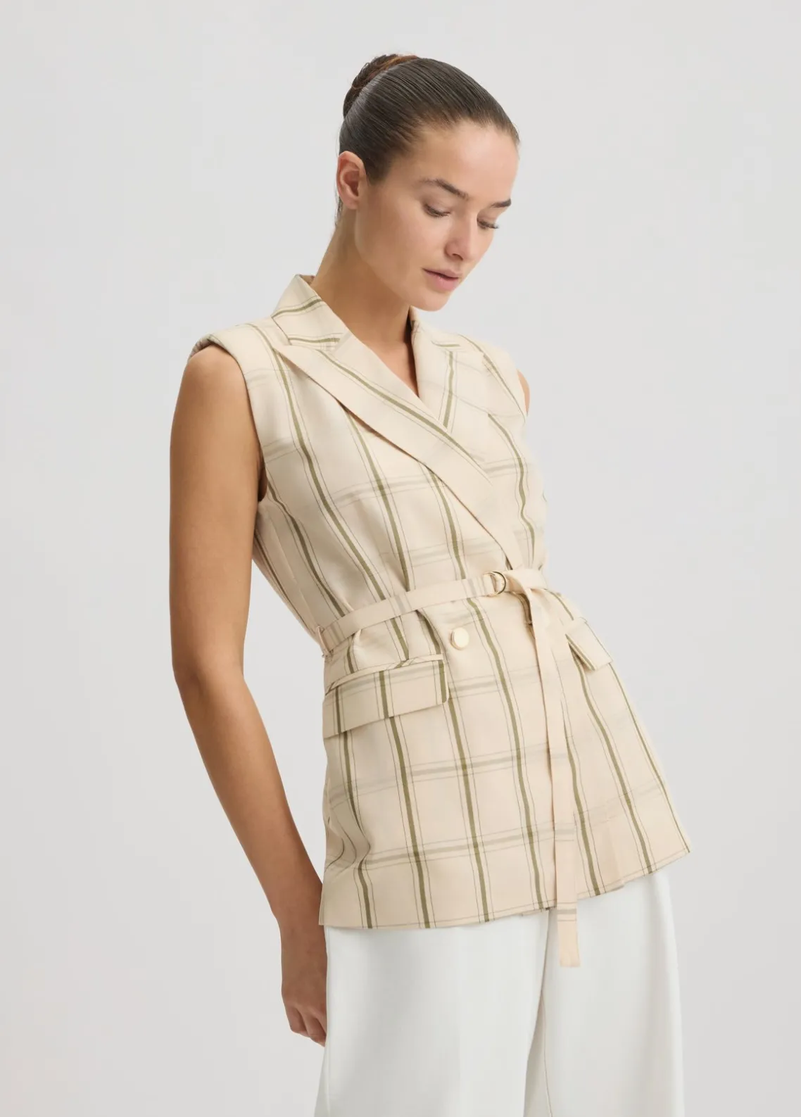 Liu Jo Chaleco de mezcla de lino a cuadros-Mujer Chaquetas|Tailleur