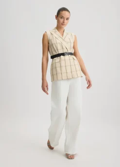 Liu Jo Chaleco de mezcla de lino a cuadros-Mujer Chaquetas|Tailleur