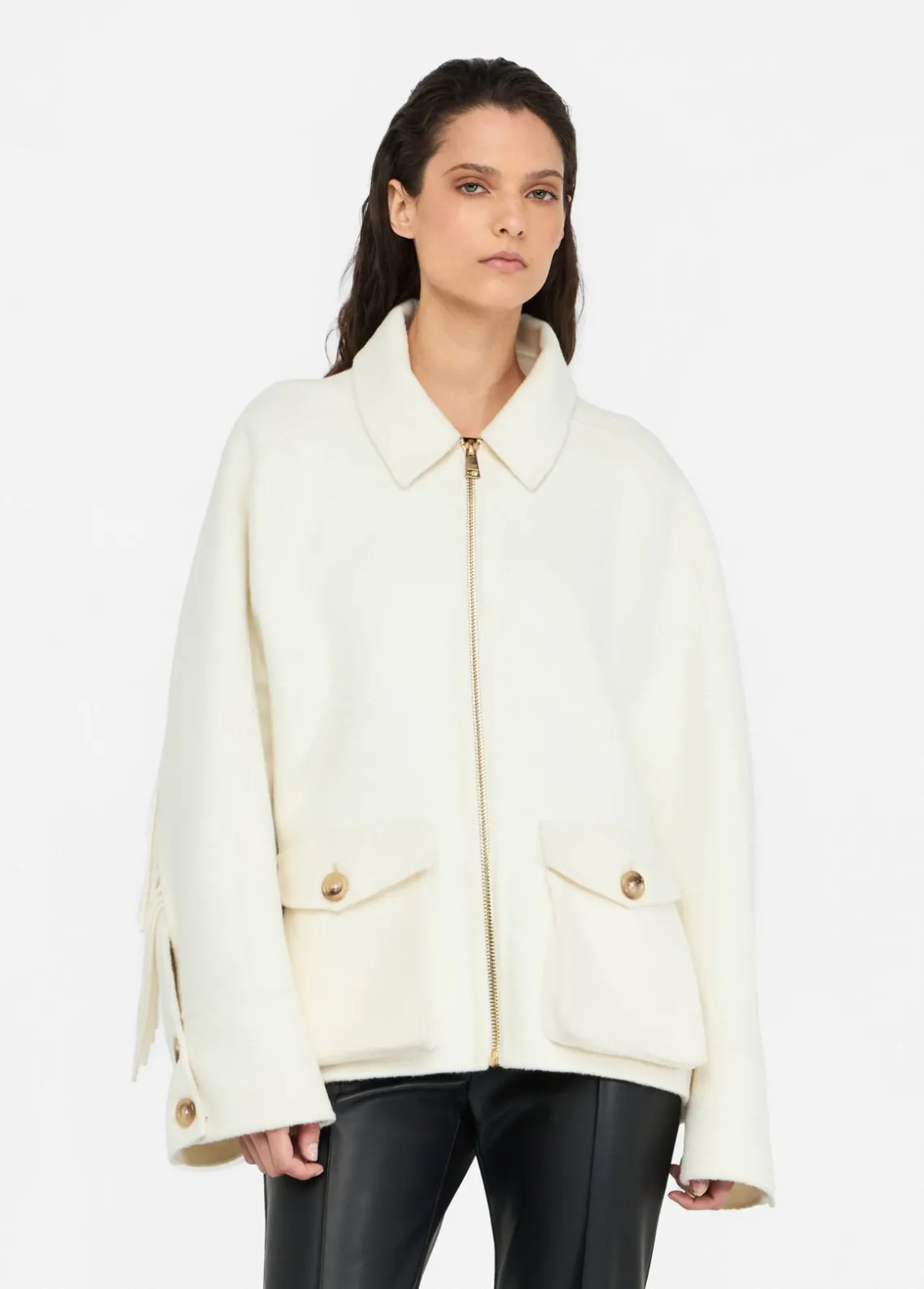 Liu Jo Chaquetón de lana con flecos-Mujer Abrigos Y Chalecos
