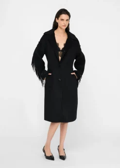 Liu Jo Gabardina de lana con flecos-Mujer Abrigos Y Chalecos