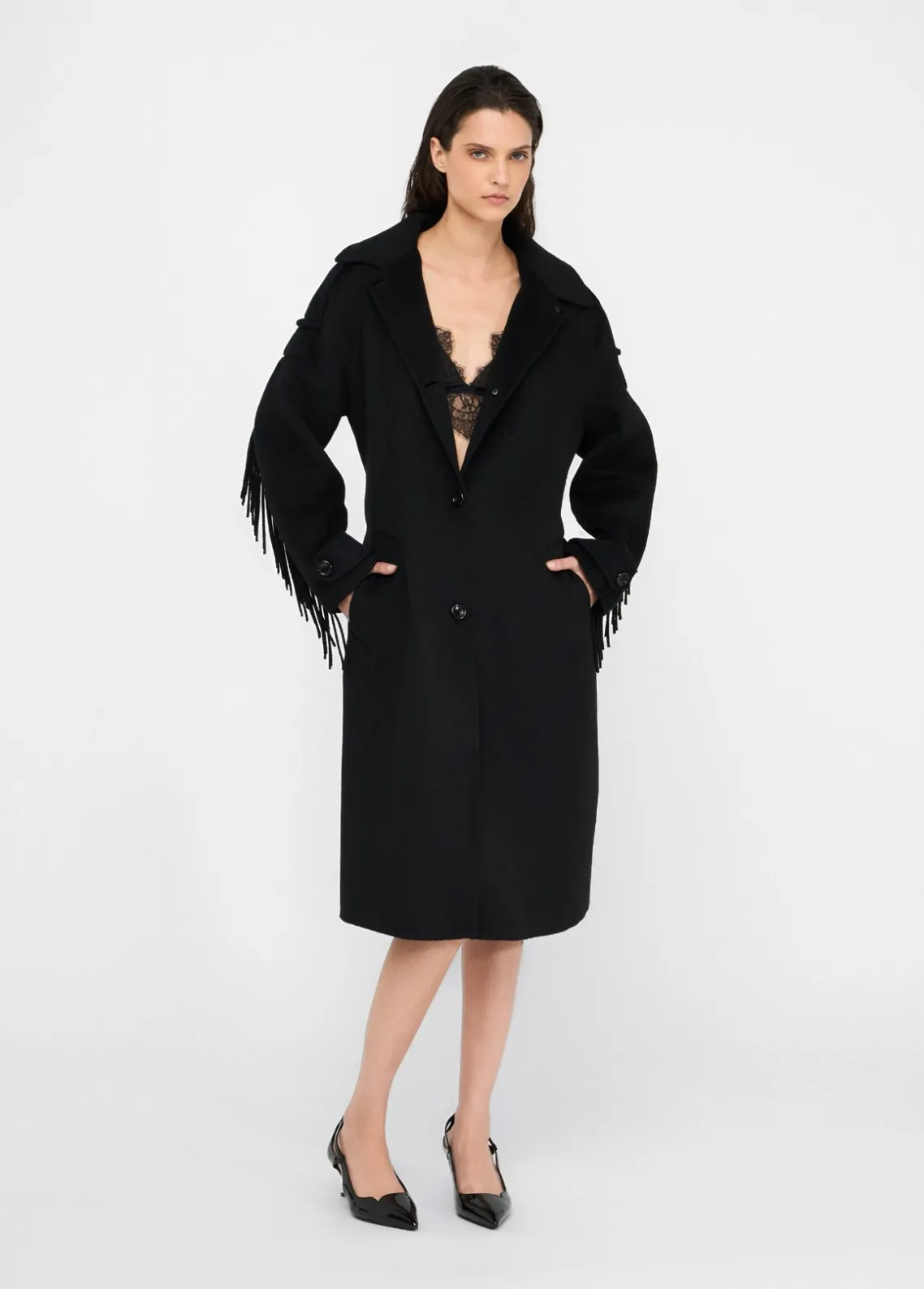 Liu Jo Gabardina de lana con flecos-Mujer Abrigos Y Chalecos