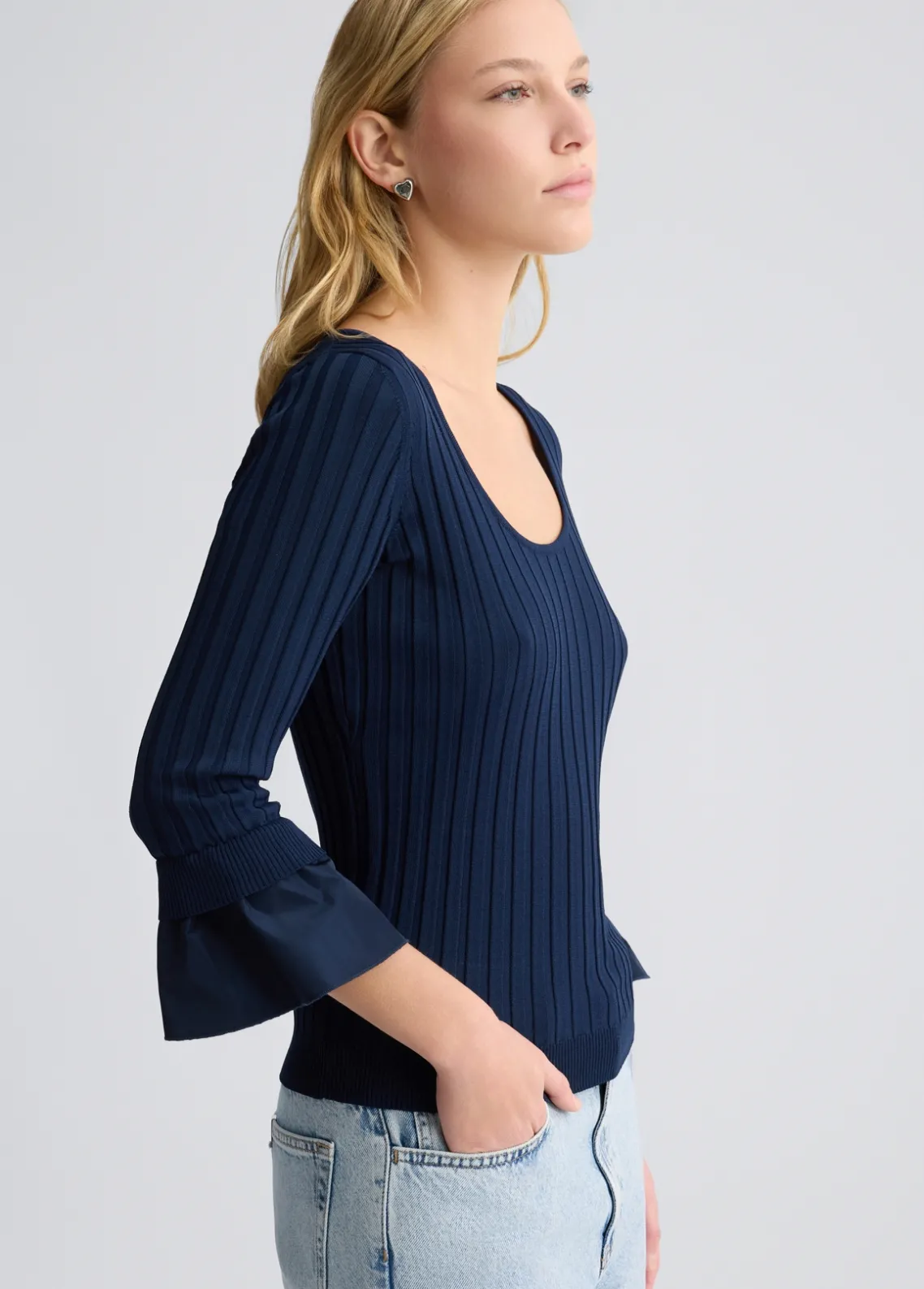 Liu Jo Jersey con mangas con volantes-Mujer Cárdigans Y Jerséis