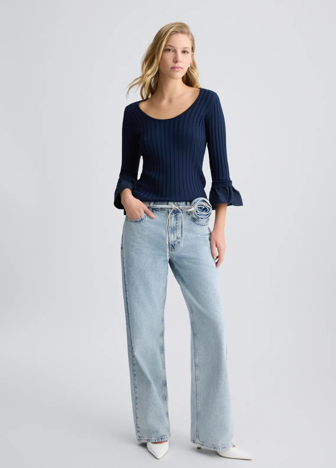 Liu Jo Jersey con mangas con volantes-Mujer Cárdigans Y Jerséis