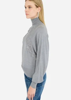 Liu Jo Jersey de cuello alto de lana con encaje-Mujer Cárdigans Y Jerséis