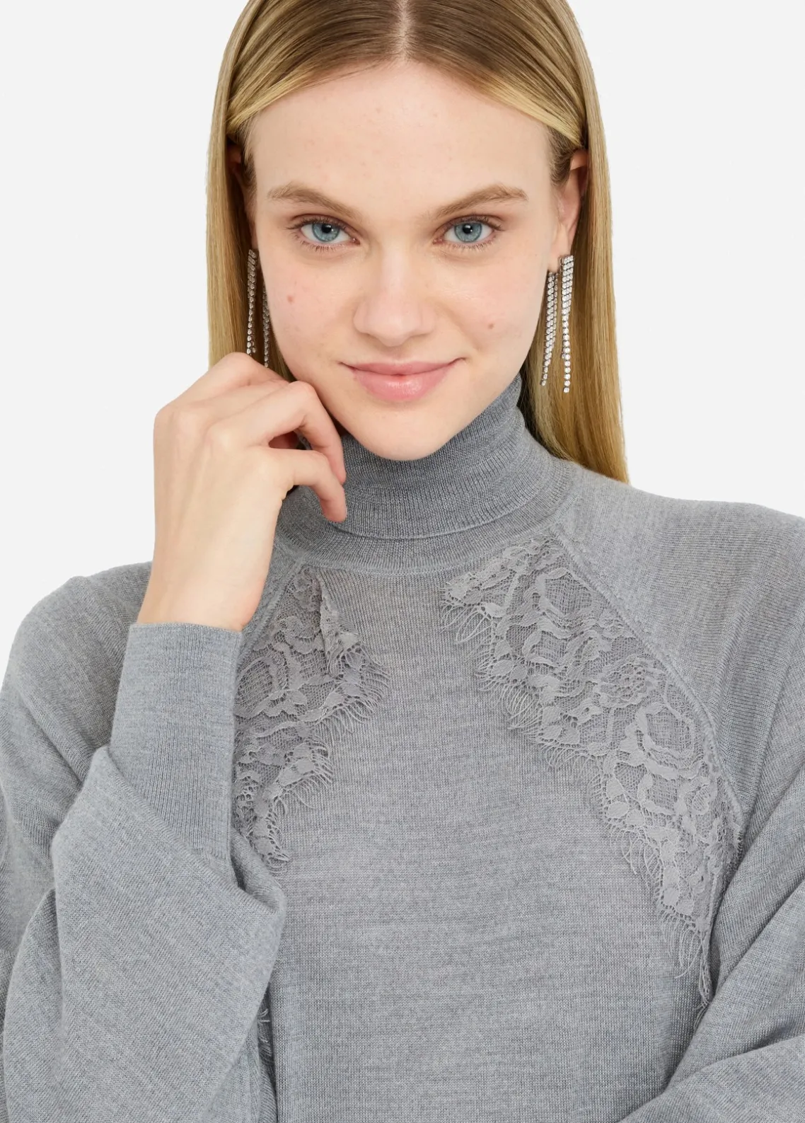 Liu Jo Jersey de cuello alto de lana con encaje-Mujer Cárdigans Y Jerséis
