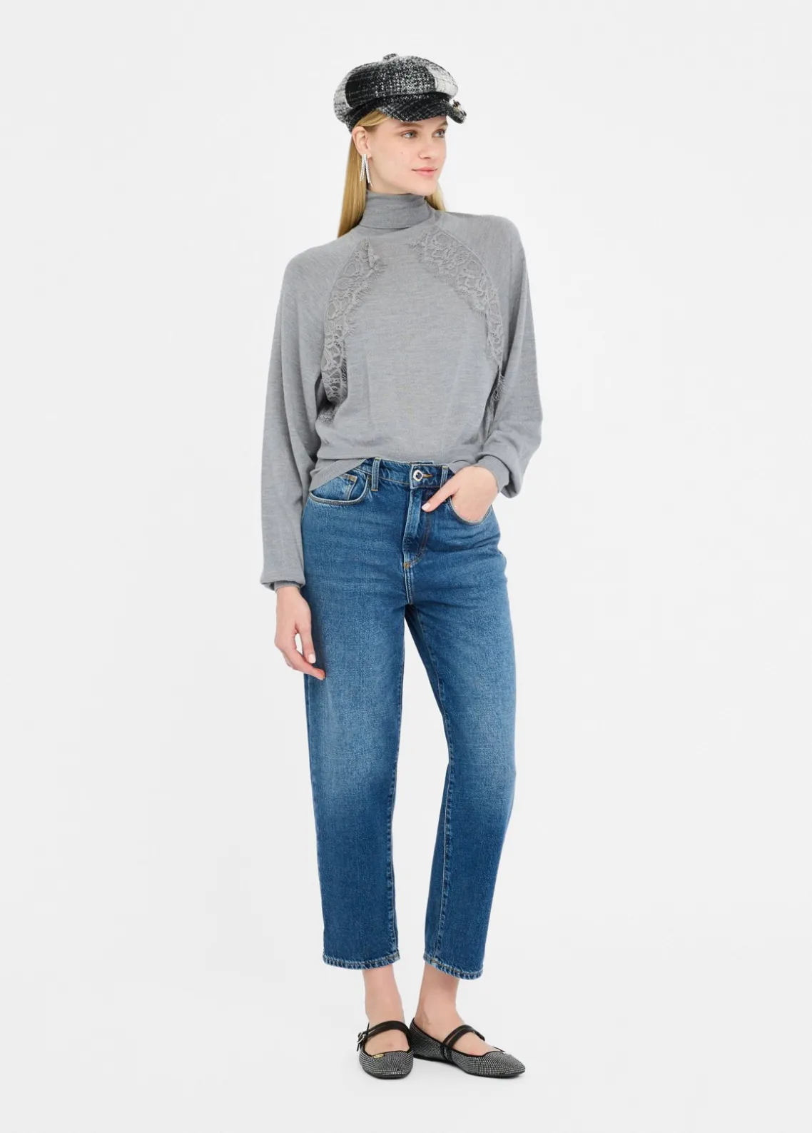 Liu Jo Jersey de cuello alto de lana con encaje-Mujer Cárdigans Y Jerséis