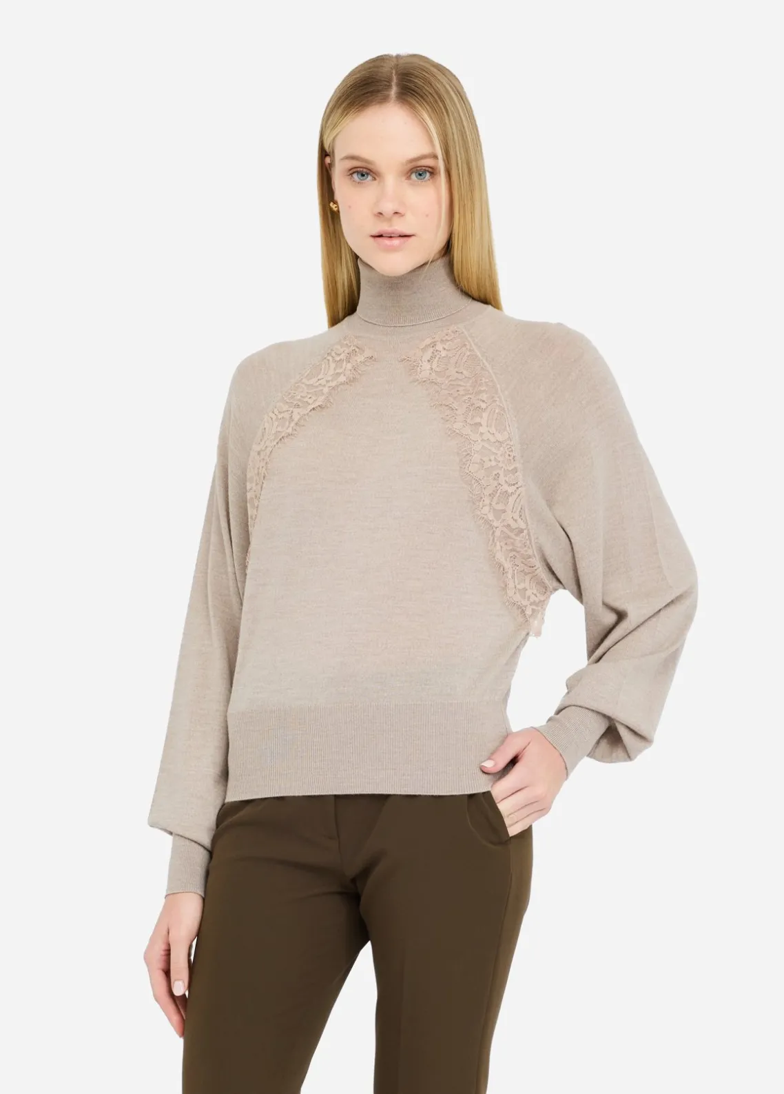 Liu Jo Jersey de cuello alto de lana con encaje-Mujer Cárdigans Y Jerséis