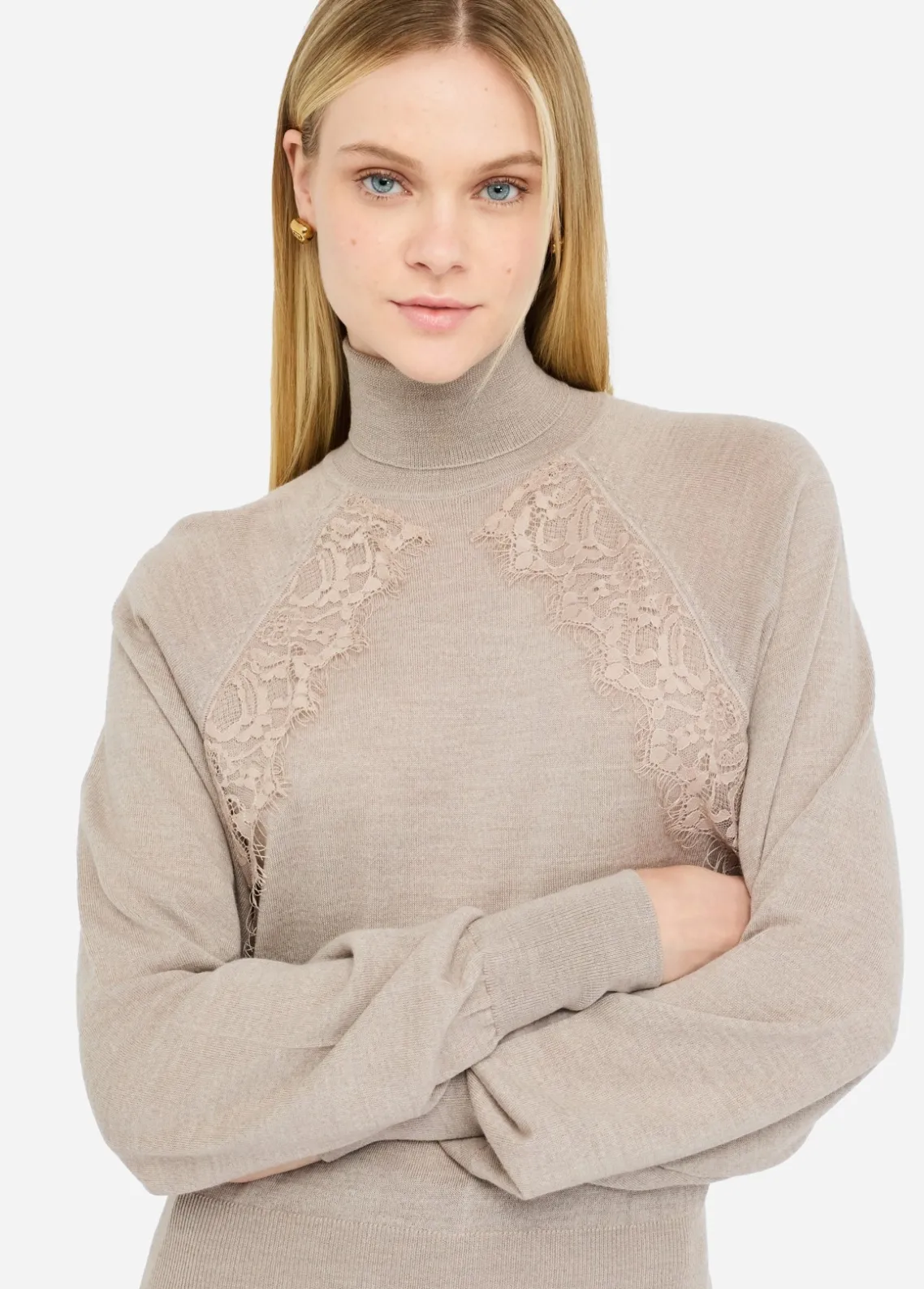 Liu Jo Jersey de cuello alto de lana con encaje-Mujer Cárdigans Y Jerséis