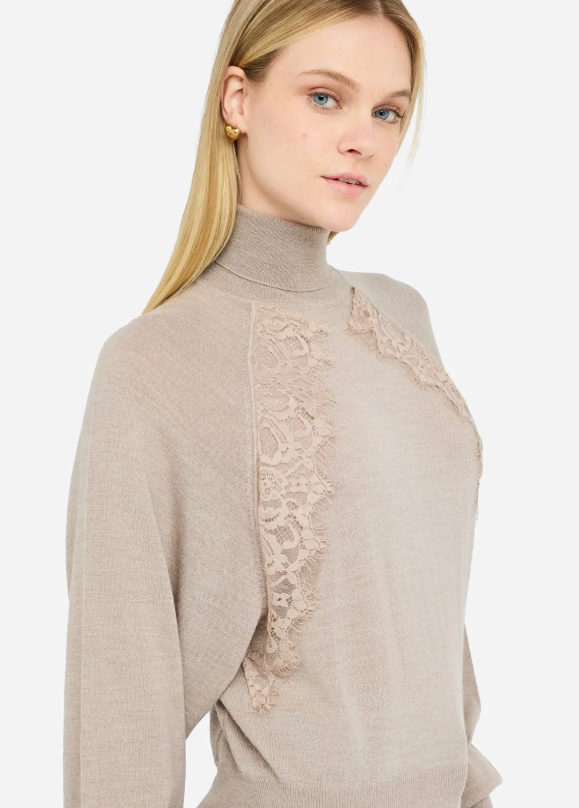 Liu Jo Jersey de cuello alto de lana con encaje-Mujer Cárdigans Y Jerséis