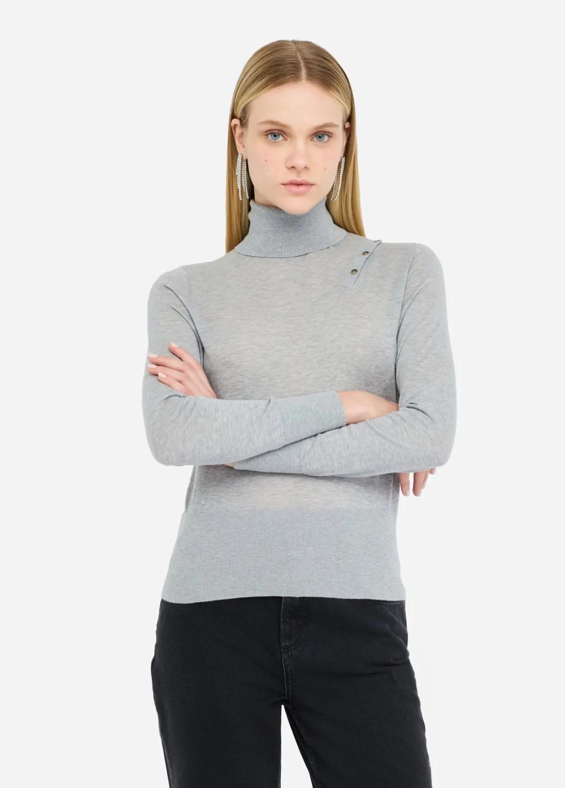 Liu Jo Jersey de cuello alto de algodón y cachemira-Mujer Cárdigans Y Jerséis