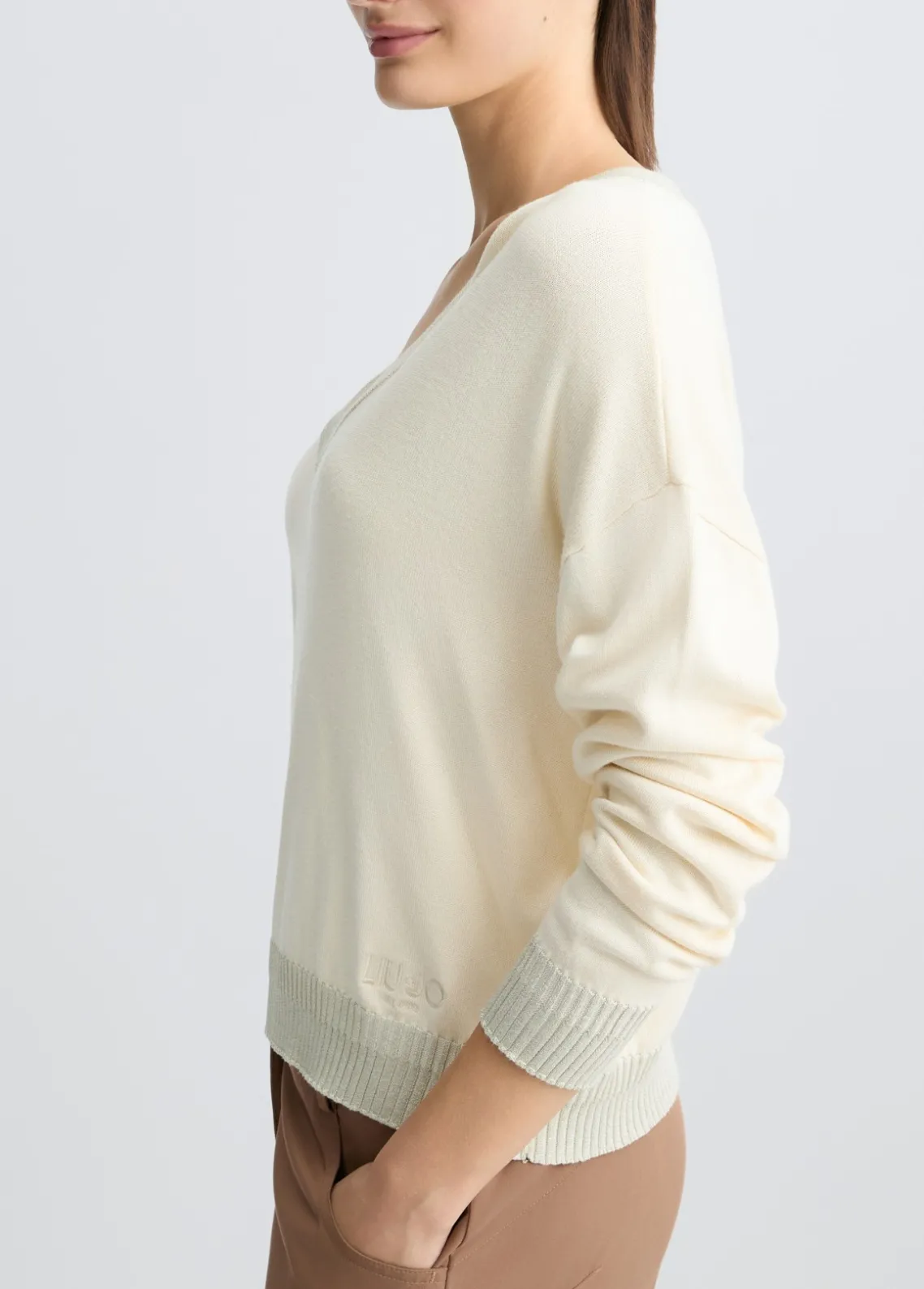 Liu Jo Jersey marfil con cuello de pico-Mujer Cárdigans Y Jerséis