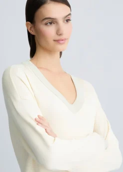 Liu Jo Jersey marfil con cuello de pico-Mujer Cárdigans Y Jerséis