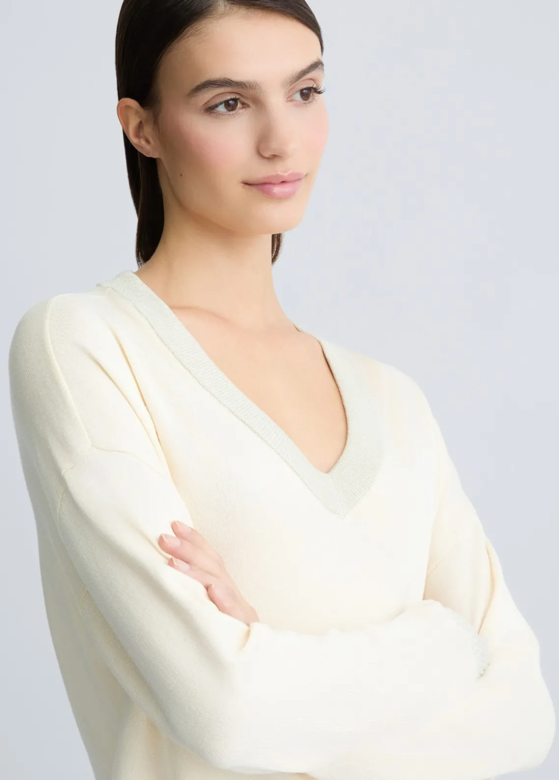Liu Jo Jersey marfil con cuello de pico-Mujer Cárdigans Y Jerséis