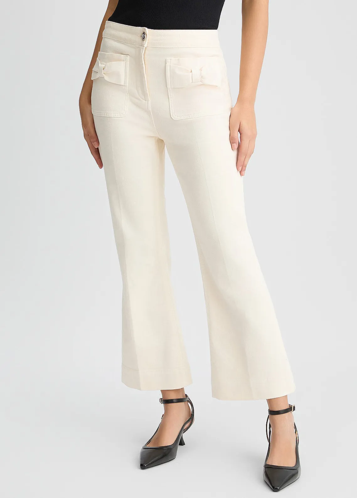 Liu Jo Pantalón acampanado tobillero de algodón-Mujer Pantalones