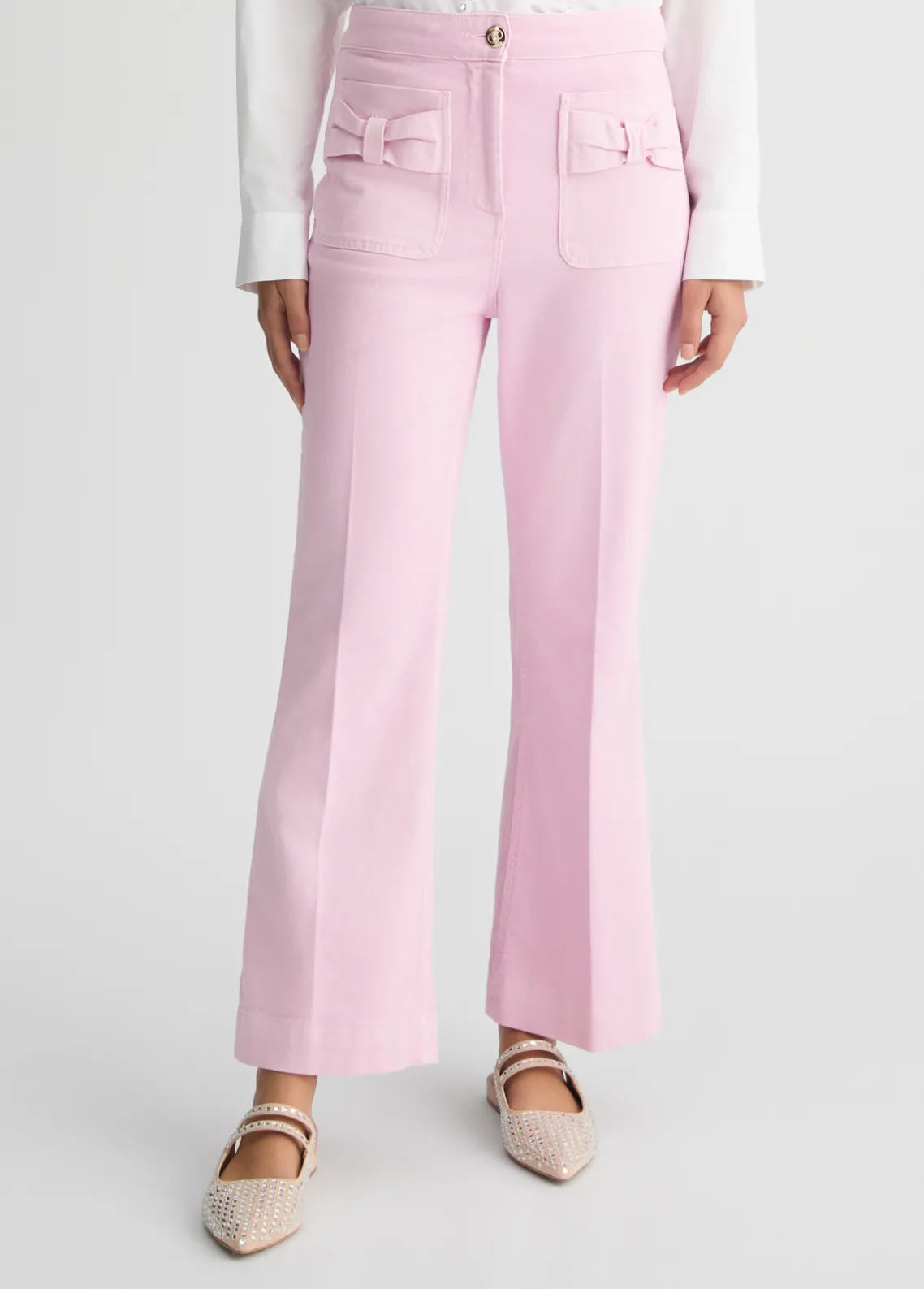 Liu Jo Pantalón acampanado tobillero de algodón-Mujer Pantalones
