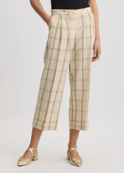 Liu Jo Pantalón de mezcla de lino a cuadros-Mujer Pantalones|Tailleur