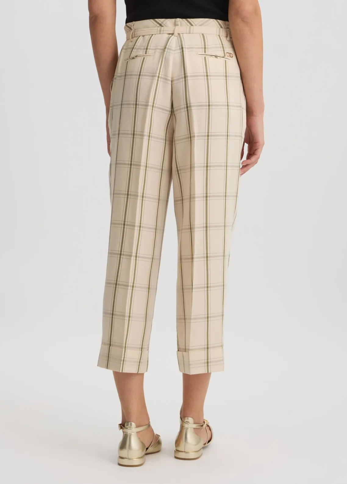 Liu Jo Pantalón de mezcla de lino a cuadros-Mujer Pantalones|Tailleur