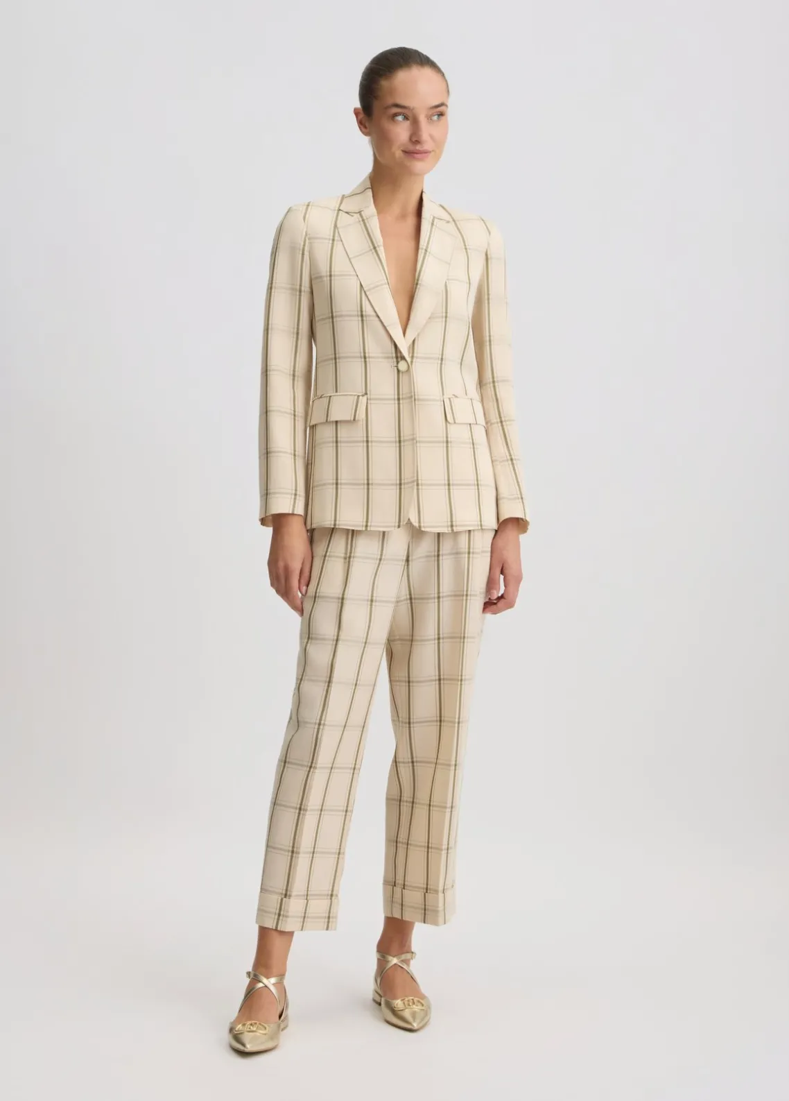 Liu Jo Pantalón de mezcla de lino a cuadros-Mujer Pantalones|Tailleur