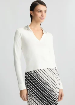 Liu Jo Polo blanco con bordados decorativos-Mujer Cárdigans Y Jerséis