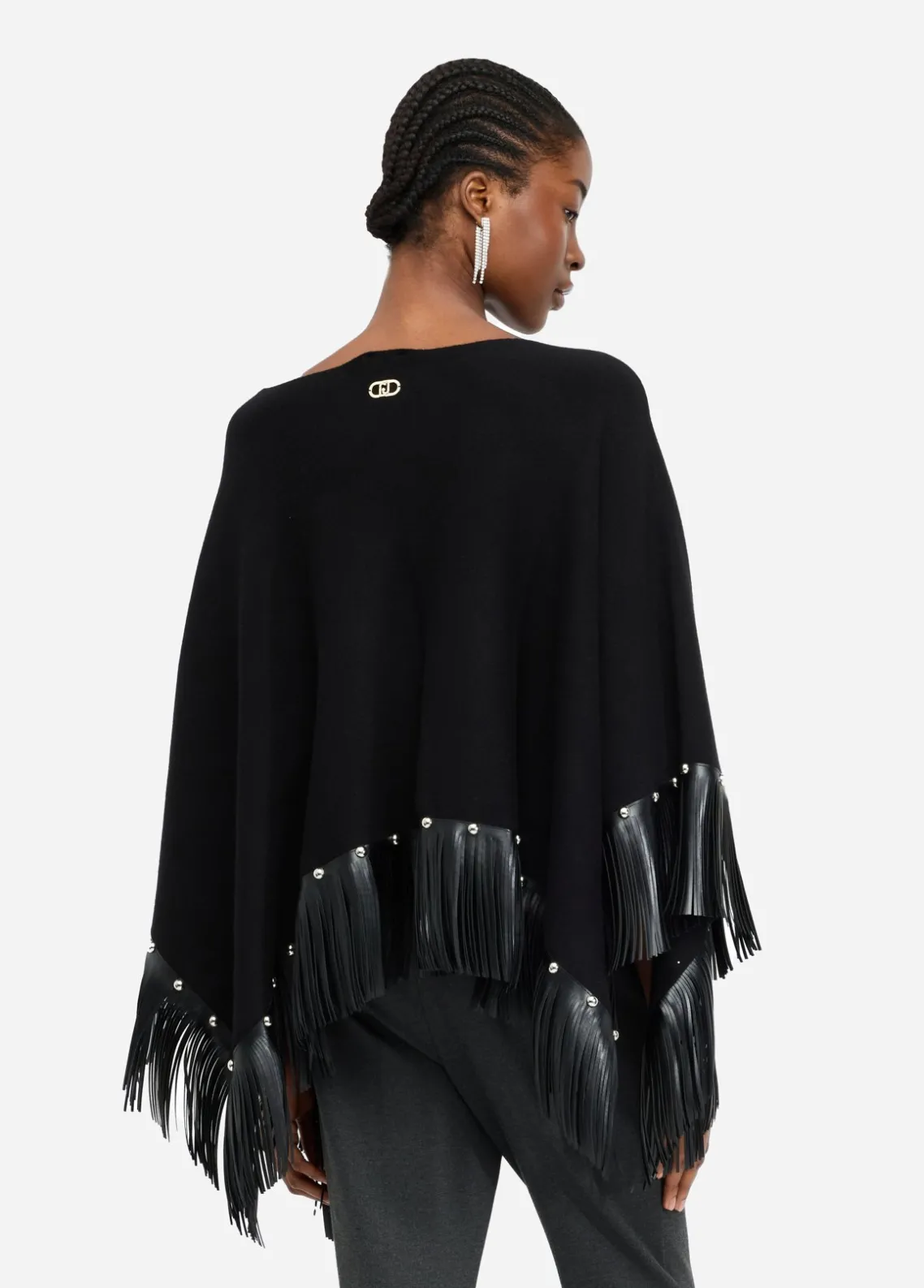 Liu Jo Poncho con flecos y tachuelas-Mujer Abrigos Y Chalecos