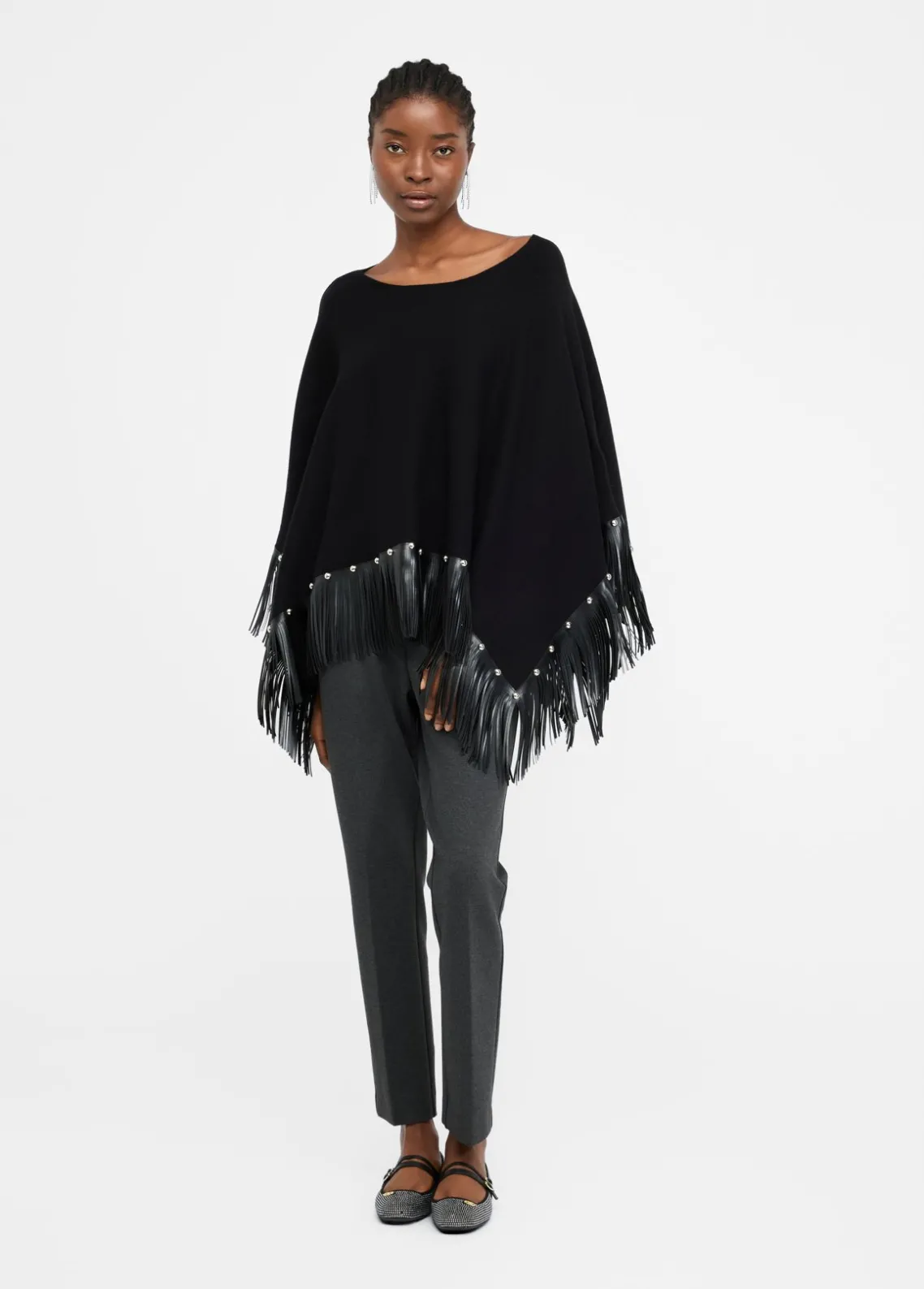 Liu Jo Poncho con flecos y tachuelas-Mujer Abrigos Y Chalecos