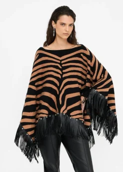 Liu Jo Poncho de cebra con flecos-Mujer Abrigos Y Chalecos