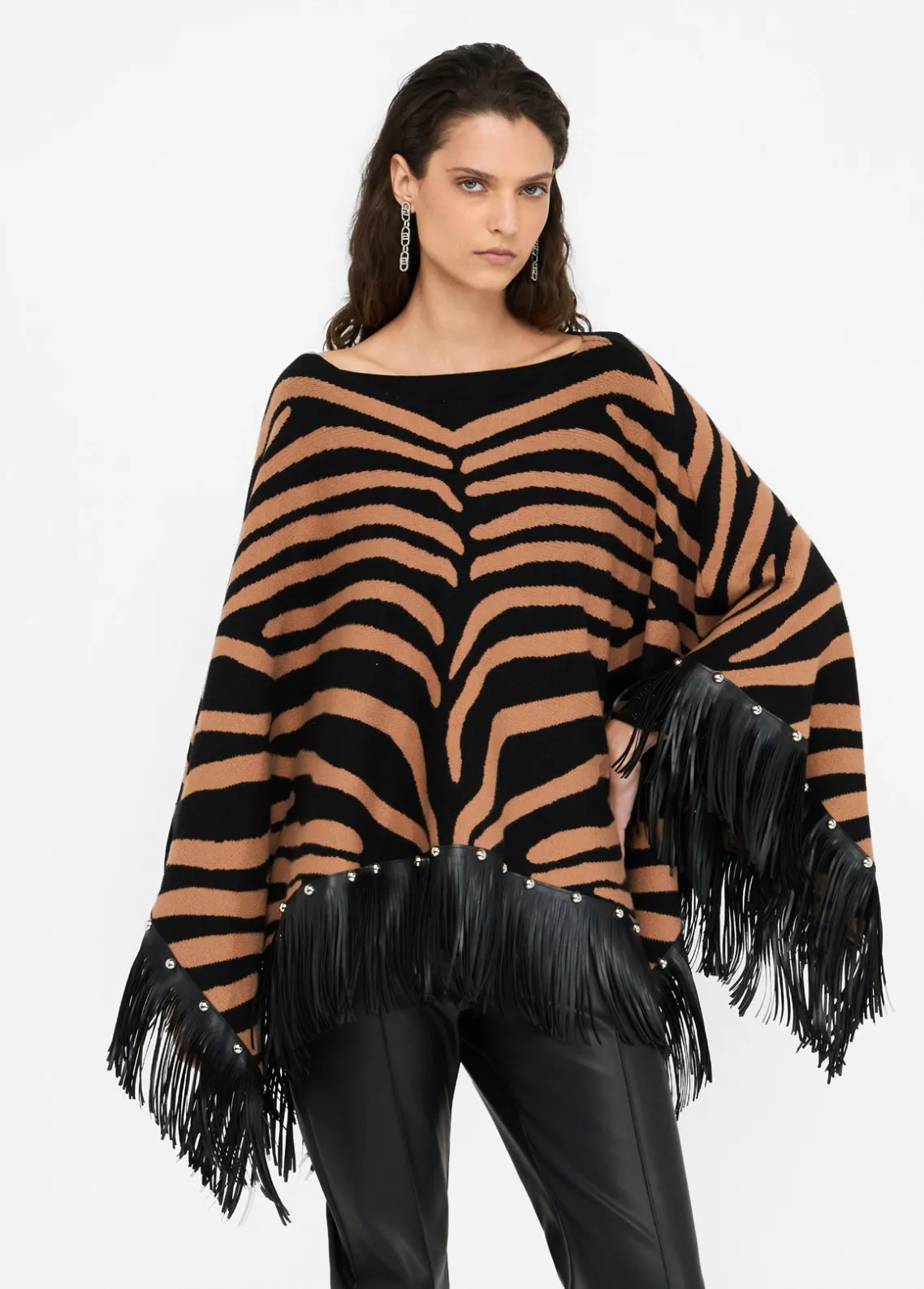 Liu Jo Poncho de cebra con flecos-Mujer Abrigos Y Chalecos