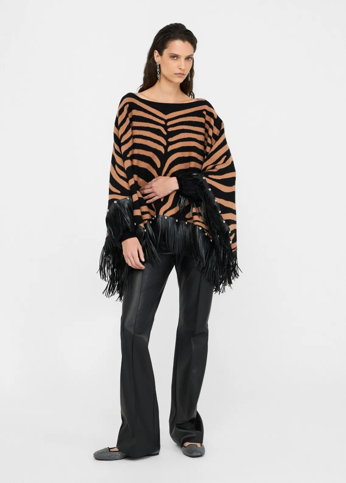 Liu Jo Poncho de cebra con flecos-Mujer Abrigos Y Chalecos