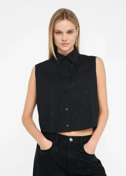 Liu Jo Top de algodón con strass-Mujer Camisas Y Blusas