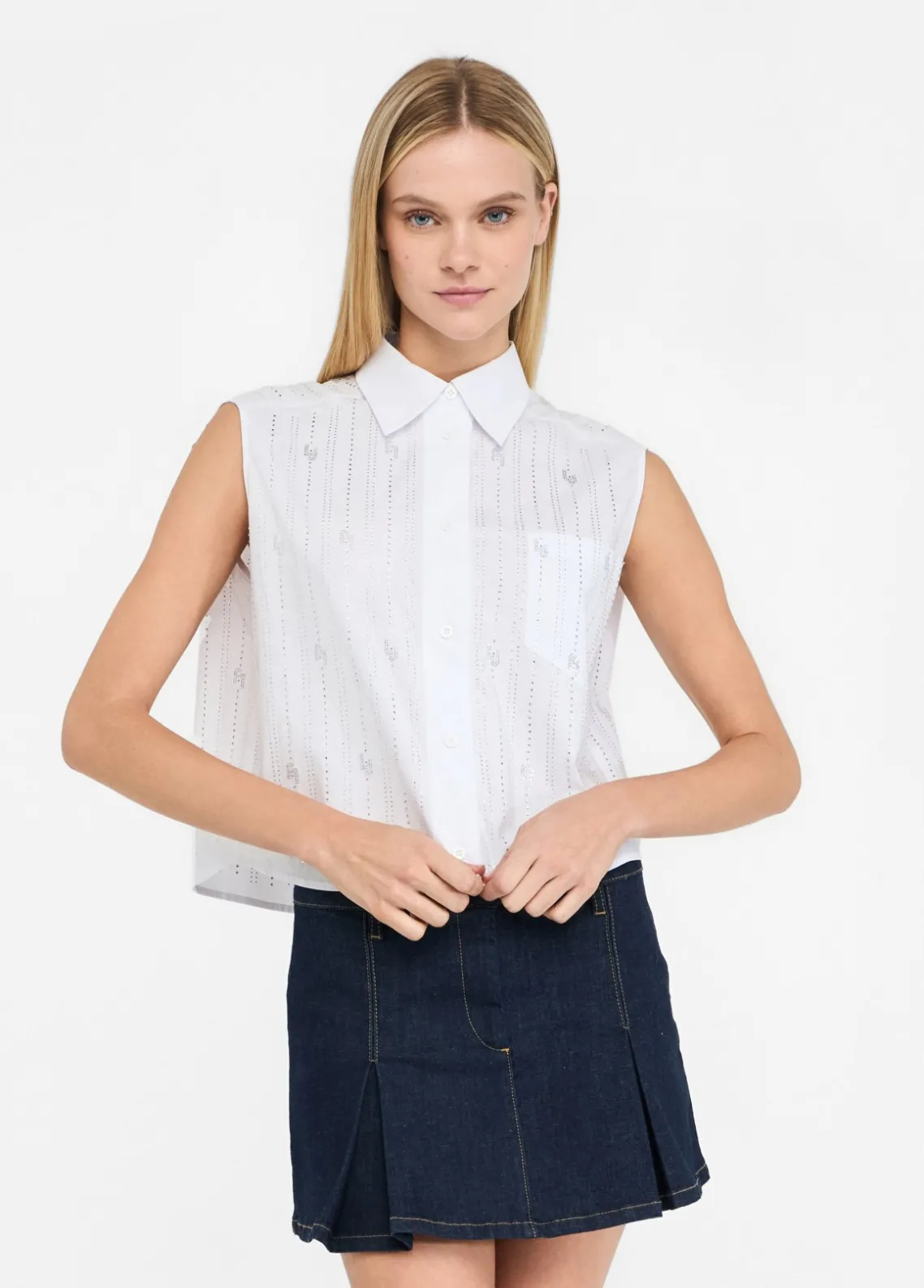 Liu Jo Top de algodón con strass-Mujer Camisas Y Blusas