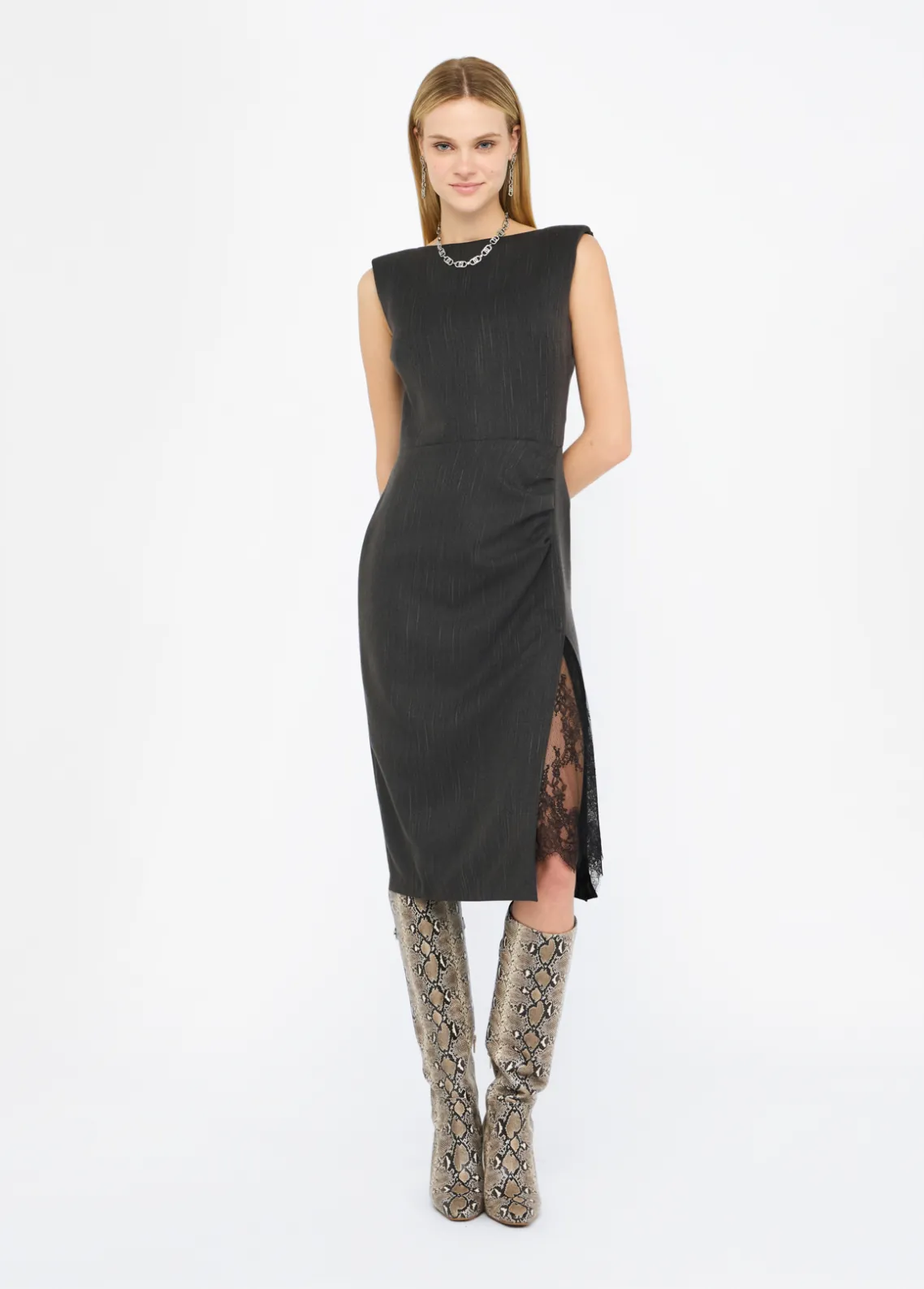 Liu Jo Vestido de raya diplomática con encaje-Mujer Vestidos